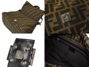 FENDI フェンディ ズッカ柄 マンマバケット ワンショルダーバッグ ブラウン コットンキャンバス レザー シルバー金具 美品 中古 64594 
