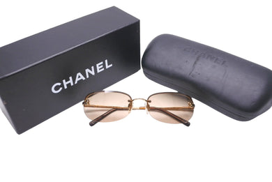 CHANEL シャネル リムレス ココマーク サングラス ブラウン メタル アイウェア 小物 ロゴ メガネ 55☐16 4099 中古 64610