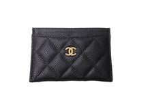 画像をギャラリービューアに読み込む, 新品同様 CHANEL シャネル カードケース パスケース ココマーク キャビアスキン ランダム番台 ブラック ゴールド金具 中古 64613