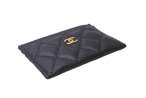 新品同様 CHANEL シャネル カードケース パスケース ココマーク キャビアスキン ランダム番台 ブラック ゴールド金具 中古 64613
