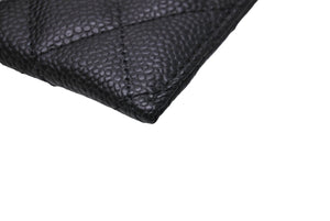 新品同様 CHANEL シャネル カードケース パスケース ココマーク キャビアスキン ランダム番台 ブラック ゴールド金具 中古 64613