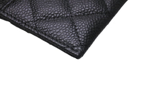 新品同様 CHANEL シャネル カードケース パスケース ココマーク キャビアスキン ランダム番台 ブラック ゴールド金具 中古 64613