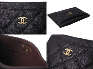 新品同様 CHANEL シャネル カードケース パスケース ココマーク キャビアスキン ランダム番台 ブラック ゴールド金具 中古 64613