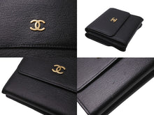 画像をギャラリービューアに読み込む, 極美品 CHANEL シャネル レザー 三つ折り財布 6番台 ブラック ココマーク ウォレット ロゴ 小物 中古 64614