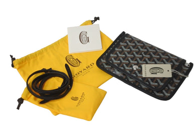 新品未使用 GOYARD ゴヤール プリュメ ショルダーバッグ ポーチウォレット ブラック PVC レザー シルバー金具 中古 64627