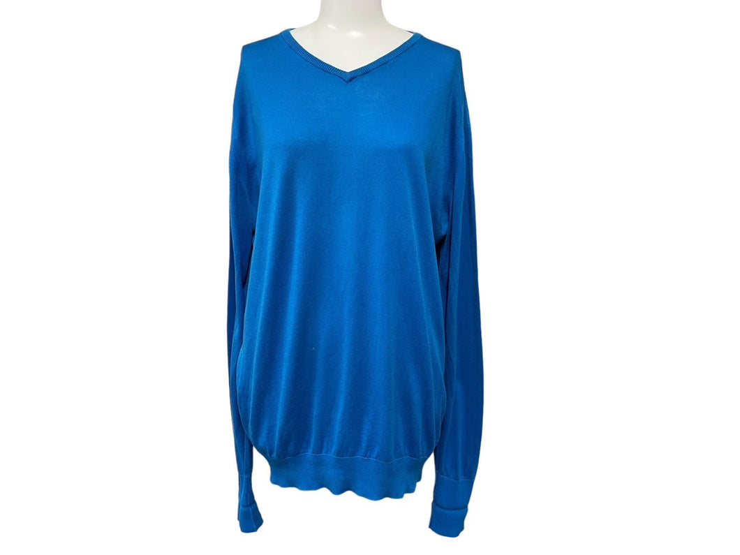 JOHN SMEDLEY ジョンスメドレー ニット セーター Vネック プルオーバー 長袖 薄手 無地 ブルー コットン M 良品 中古 64657
