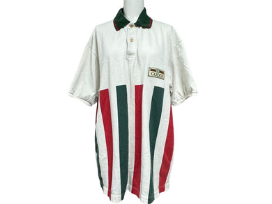 GUCCI グッチ ポロシャツ 半袖トップス ストレッチコットンピゲ 623242 ホワイト グリーン レッド M 美品 中古 64667 