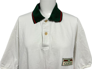 GUCCI グッチ ポロシャツ 半袖トップス ストレッチコットンピゲ 623242 ホワイト グリーン レッド M 美品 中古 64667 