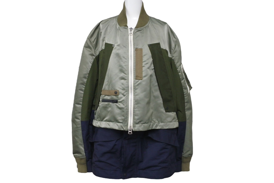 sacai サカイ ドッキング ボンバージャケット ブルゾン サイズ4 ナイロン 22-02707M カーキ ネイビー オレンジ 良品 中古 64680 