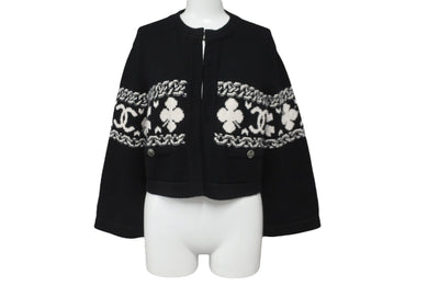 極美品 CHANEL シャネル カシミヤ カーディガン ブラック ホワイト P63147K48819 ココマーク ロゴ トップス サイズ36 中古 64700