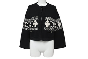極美品 CHANEL シャネル カシミヤ カーディガン ブラック ホワイト P63147K48819 ココマーク ロゴ トップス サイズ36 中古 64700