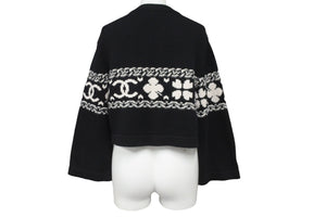 極美品 CHANEL シャネル カシミヤ カーディガン ブラック ホワイト P63147K48819 ココマーク ロゴ トップス サイズ36 中古 64700