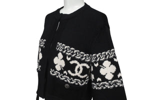 極美品 CHANEL シャネル カシミヤ カーディガン ブラック ホワイト P63147K48819 ココマーク ロゴ トップス サイズ36 中古 64700