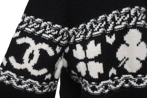 極美品 CHANEL シャネル カシミヤ カーディガン ブラック ホワイト P63147K48819 ココマーク ロゴ トップス サイズ36 中古 64700