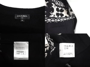 極美品 CHANEL シャネル カシミヤ カーディガン ブラック ホワイト P63147K48819 ココマーク ロゴ トップス サイズ36 中古 64700