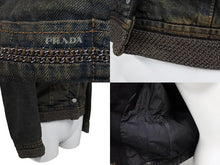 画像をギャラリービューアに読み込む, PRADA プラダ デニムジャケット インディゴ チェーン イタリア製 コットン ブルー シルバー金具 サイズ40 美品 中古 64702 