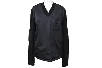 極美品 PRADA プラダ ニット スウェット UMB237 S212 1Y12 イタリア製 ウール ブラック シルバー金具 サイズ46 中古 64709 
