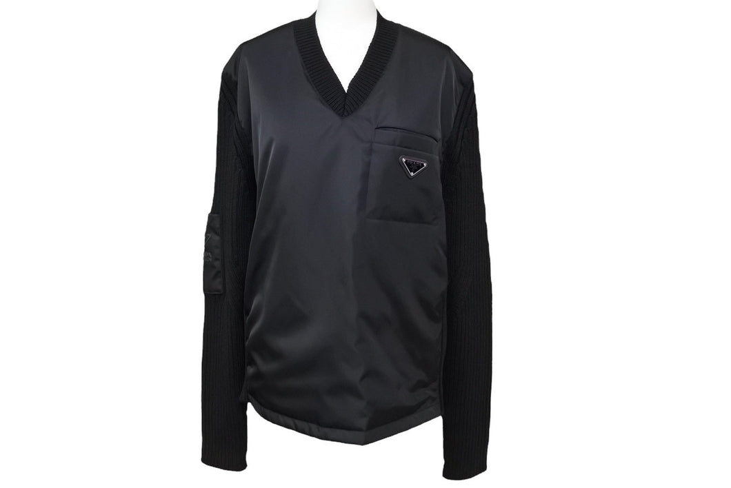極美品 PRADA プラダ ニット スウェット UMB237 S212 1Y12 イタリア製 ウール ブラック シルバー金具 サイズ46 中古 64709 