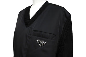 極美品 PRADA プラダ ニット スウェット UMB237 S212 1Y12 イタリア製 ウール ブラック シルバー金具 サイズ46 中古 64709 