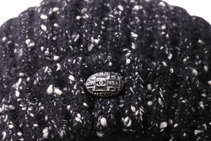 極美品 CHANEL シャネル ベレー帽 ビーニー ニットキャップ 帽子 CCココマーク P59772 コットン ブラック サイズM 中古 64718