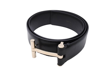 TOM FORD トムフォード Tロゴバックル レザーベルト TB154C004AM ブラック シルバー金具 全長105cm 美品 中古 64721