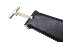 Load image into Gallery viewer, TOM FORD トムフォード Tロゴバックル レザーベルト TB154C004AM ブラック シルバー金具 全長105cm 美品 中古 64721