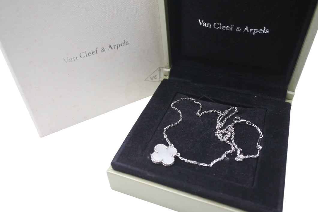 極美品 Van Cleef & Arpels ヴァンクリーフ＆アーペル ヴィンテージアルハンブラ シェル ネックレス シルバー 750ホワイトゴールド VCARF48700 中古 64724