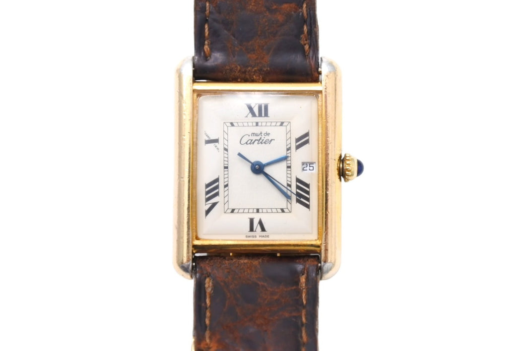 CARTIER カルティエ 時計 マストタンクLM W1013754 ヴェルメイユ レザーベルト QZ 白文字盤 中古 4b007870