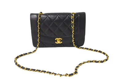 CHANEL シャネル チェーンショルダーバッグ ダイアナマトラッセ 22 2番台 ラムスキン ブラック ゴールド金具 美品 中古 64733