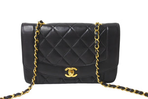 CHANEL シャネル チェーンショルダーバッグ ダイアナマトラッセ 22 2番台 ラムスキン ブラック ゴールド金具 美品 中古 64733