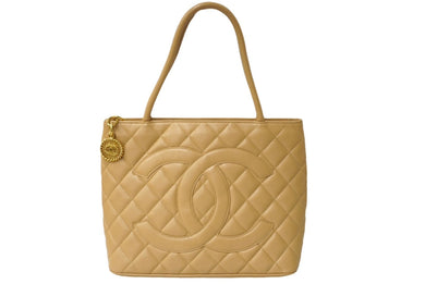 CHANEL シャネル 復刻トート 8番台 ハンドバッグ ココマーク キャビアスキン ベージュ シルバー金具 美品 中古 64736