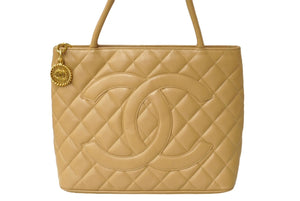 CHANEL シャネル 復刻トート 8番台 ハンドバッグ ココマーク キャビアスキン ベージュ シルバー金具 美品 中古 64736