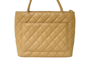 CHANEL シャネル 復刻トート 8番台 ハンドバッグ ココマーク キャビアスキン ベージュ シルバー金具 美品 中古 64736