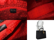画像をギャラリービューアに読み込む, 極美品 Christian Dior クリスチャンディオール レディディオール ラージ カナージュ ハンドバッグ ラムスキン ブラック 中古 64737