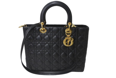 極美品 Christian Dior クリスチャンディオール レディディオール ラージ カナージュ ハンドバッグ ラムスキン ブラック 中古 64737