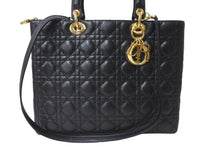 画像をギャラリービューアに読み込む, 極美品 Christian Dior クリスチャンディオール レディディオール ラージ カナージュ ハンドバッグ ラムスキン ブラック 中古 64737