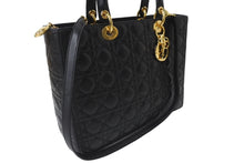 画像をギャラリービューアに読み込む, 極美品 Christian Dior クリスチャンディオール レディディオール ラージ カナージュ ハンドバッグ ラムスキン ブラック 中古 64737