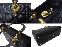画像をギャラリービューアに読み込む, 極美品 Christian Dior クリスチャンディオール レディディオール ラージ カナージュ ハンドバッグ ラムスキン ブラック 中古 64737