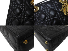 画像をギャラリービューアに読み込む, 極美品 Christian Dior クリスチャンディオール レディディオール ラージ カナージュ ハンドバッグ ラムスキン ブラック 中古 64737