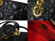 画像をギャラリービューアに読み込む, 極美品 Christian Dior クリスチャンディオール レディディオール ラージ カナージュ ハンドバッグ ラムスキン ブラック 中古 64737