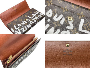 LOUIS VUITTON ルイ ヴィトン ポルトモネ クレディ 長財布 ノグラム グラフィティ M92189 PVC ブラウン アルジャン 美品 中古 64738