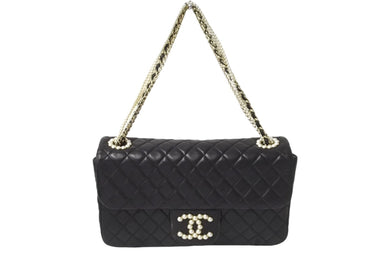 CHANEL シャネル マトラッセ ウエストミンスター バッグ 15番台 ラムスキン レザー コットンパール ブラック 美品 中古 64739