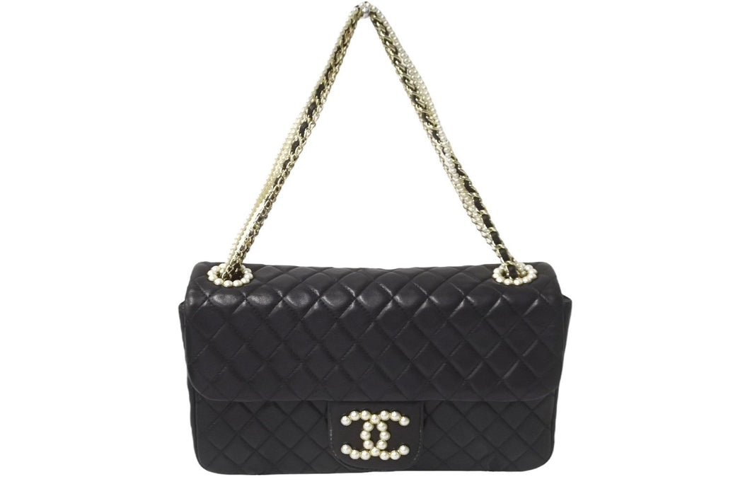 CHANEL シャネル マトラッセ ウエストミンスター バッグ 15番台 ラムスキン レザー コットンパール ブラック 美品 中古 64739