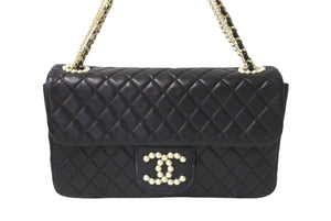 CHANEL シャネル マトラッセ ウエストミンスター バッグ 15番台 ラムスキン レザー コットンパール ブラック 美品 中古 64739
