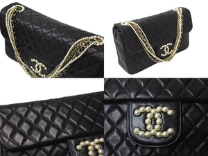 CHANEL シャネル マトラッセ ウエストミンスター バッグ 15番台 ラムスキン レザー コットンパール ブラック 美品 中古 64739