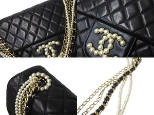 CHANEL シャネル マトラッセ ウエストミンスター バッグ 15番台 ラムスキン レザー コットンパール ブラック 美品 中古 64739
