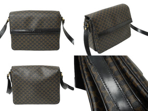 CELINE セリーヌ ブラゾン マカダム ショルダーバッグ オールドセリーヌ ブラック ブラウン ゴールド金具 良品 中古 64740