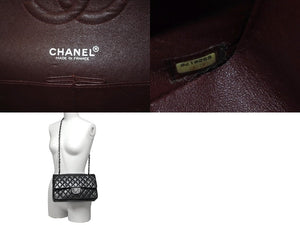 極美品 CHANEL マトラッセWフラップチェーンショルダー 6番台 25cm ショルダーバッグ ブラック シルバー金具 ラムスキン 中古 64741