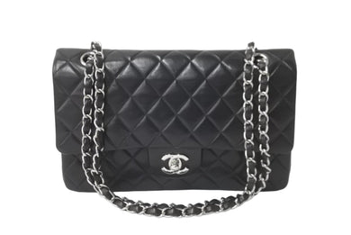 極美品 CHANEL マトラッセWフラップチェーンショルダー 6番台 25cm ショルダーバッグ ブラック シルバー金具 ラムスキン 中古 64741