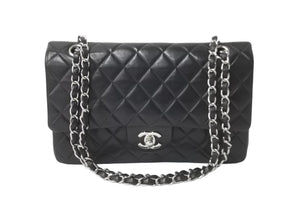 極美品 CHANEL マトラッセWフラップチェーンショルダー 6番台 25cm ショルダーバッグ ブラック シルバー金具 ラムスキン 中古 64741